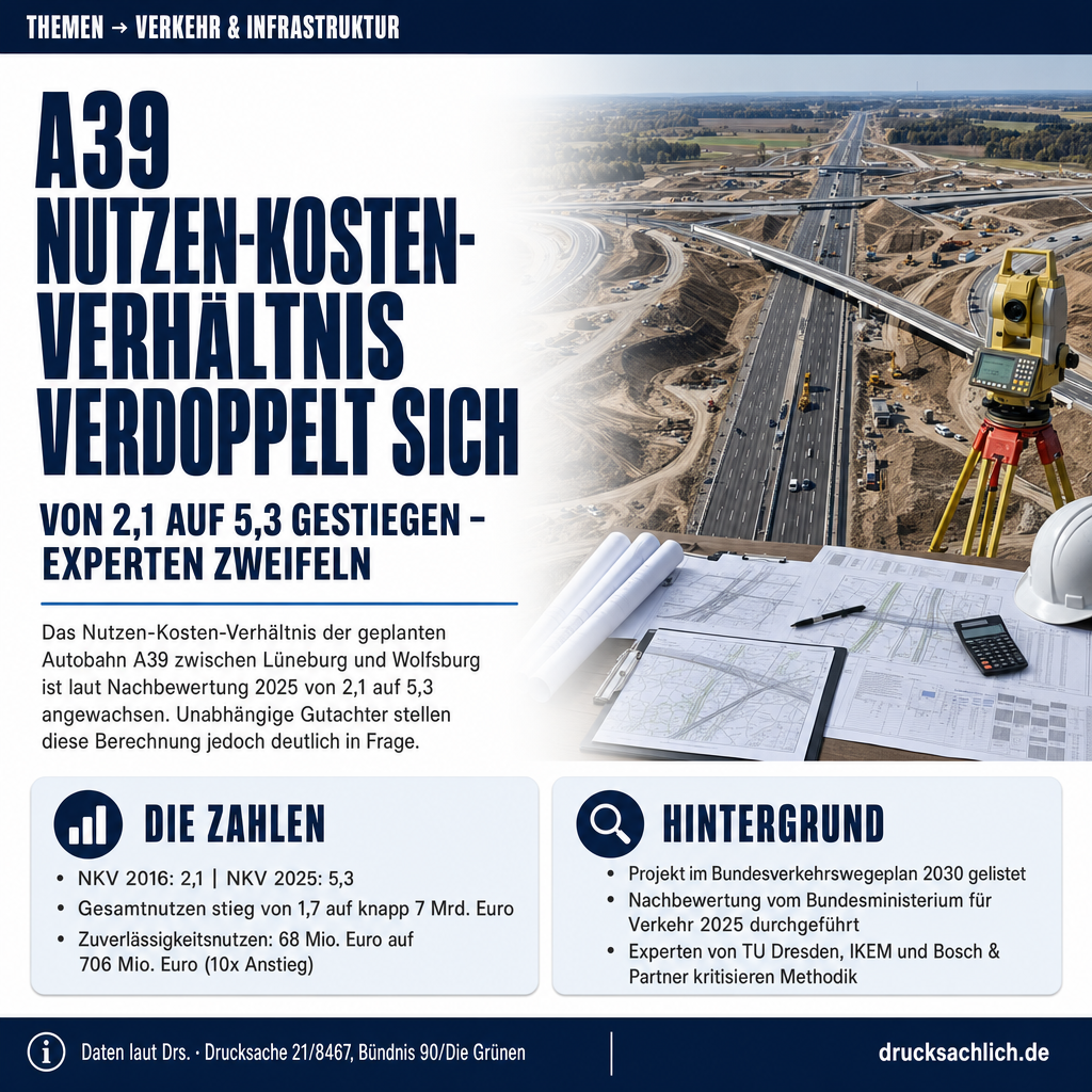 Autobahn A39: Nutzen-Kosten-Verhältnis von 2,1 auf 5,3 gestiegen
