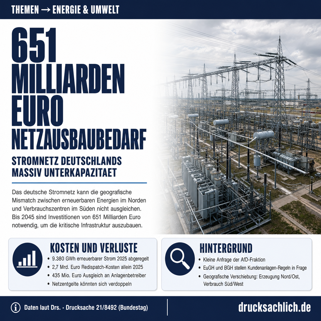 Direktleitungen im Stromnetz: 651 Mrd. Euro Netzausbaubedarf
