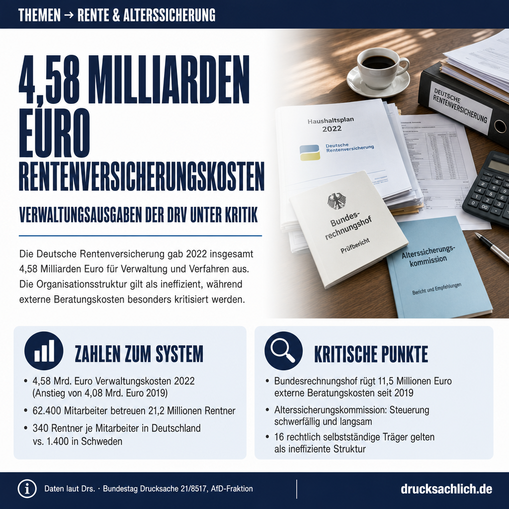 Rentenversicherung: 4,58 Mrd. Euro Verwaltungskosten im Vergleich