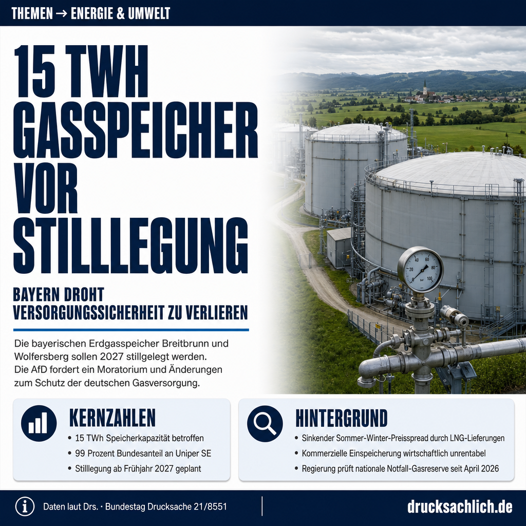 Erdgasspeicher Bayern: 15 TWh Kapazität vor Stilllegung