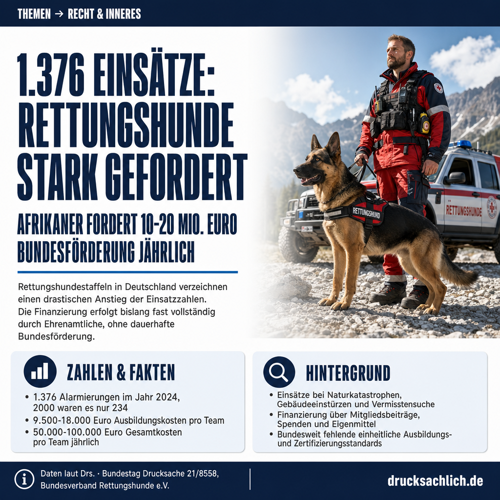 Rettungshundestaffeln: 10–20 Mio. Euro Bundesförderung geplant