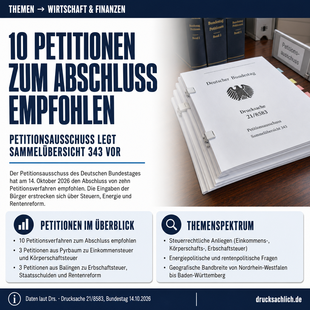 Petitionsausschuss: Abschluss von 10 Petitionen empfohlen
