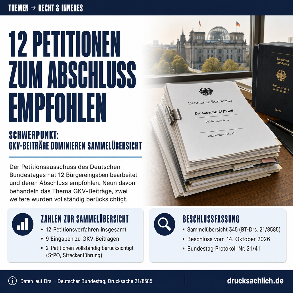 Petitionsausschuss: Abschluss von 12 Petitionen empfohlen