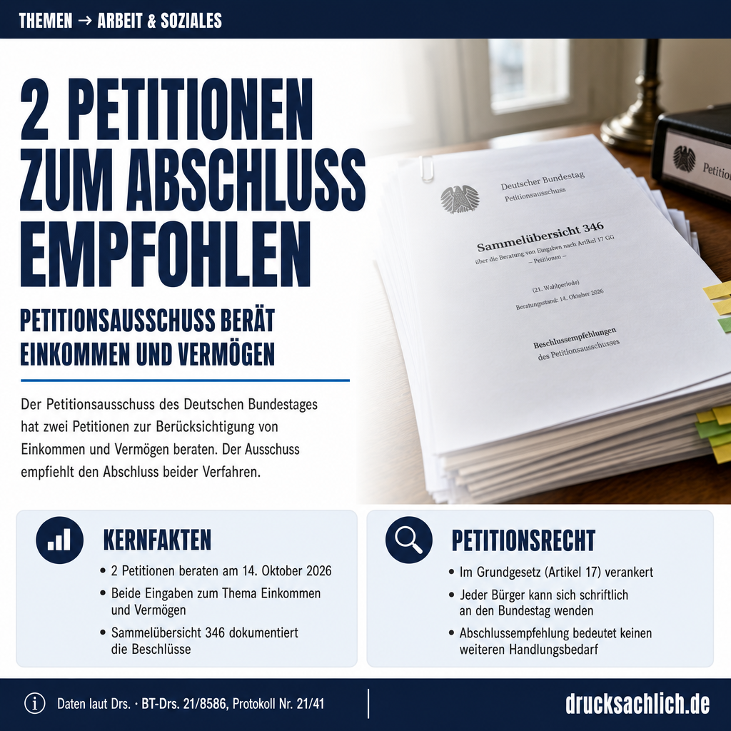 Petitionsausschuss: Abschluss empfohlen bei Einkommen und Vermögen