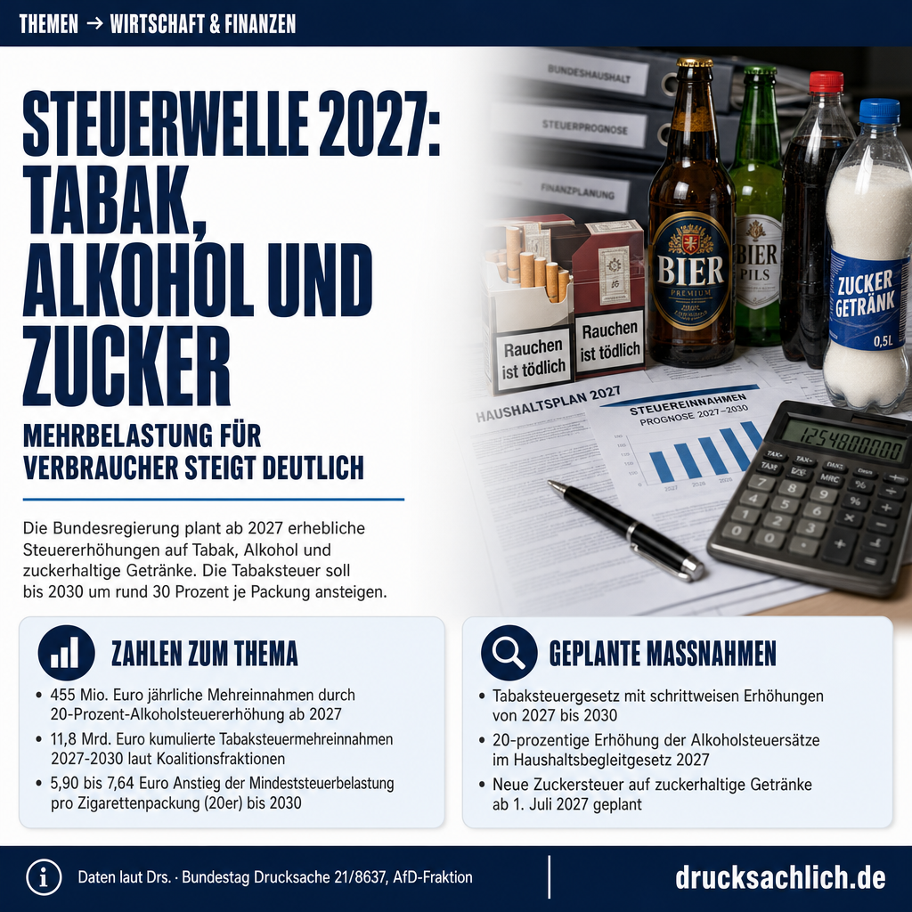 Verbrauchsteuern 2027: Tabak, Alkohol, Zucker im Fokus